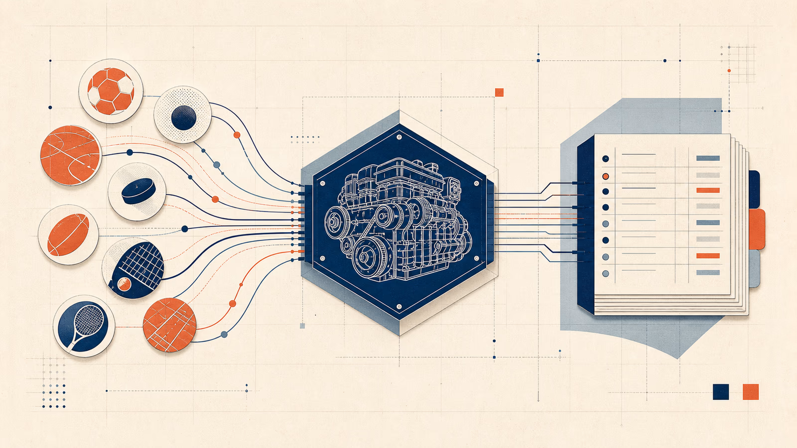 Ilustración editorial de una herramienta de gestión de apuestas construida con Java