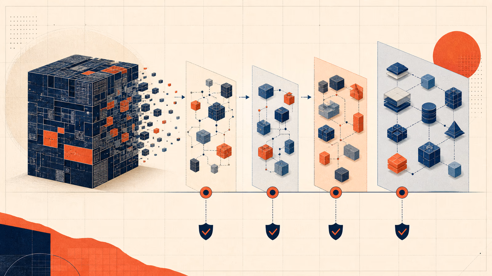 Ilustración editorial sobre Modernizar un backend legacy: coste, riesgos y fases