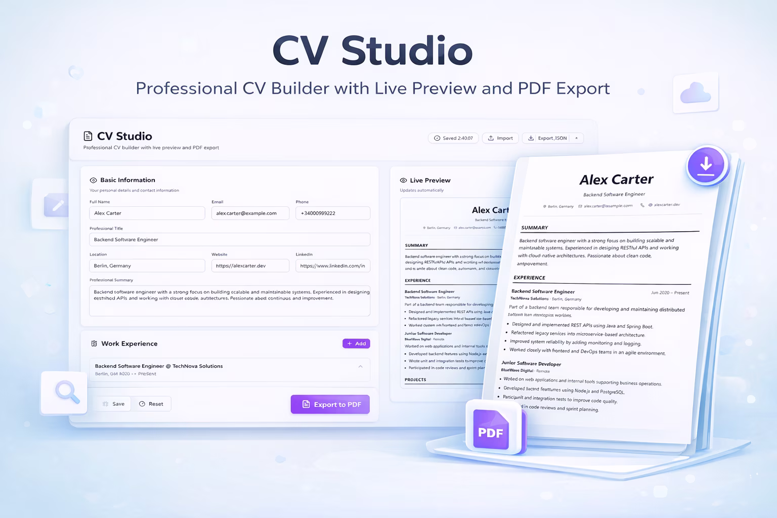 CV Studio · generador profesional de currículums